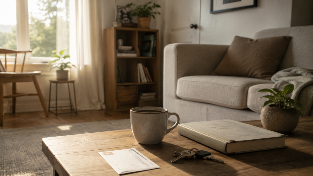 Quiet luxury in daily life shown through a peaceful morning living room